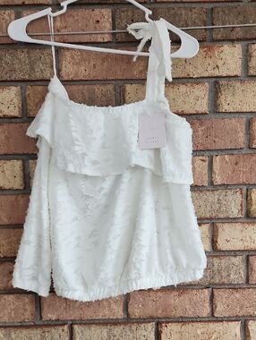 Lauren Co Rad Sizs Small White One-Shoulder Ruffle Tie-Strap Top‎